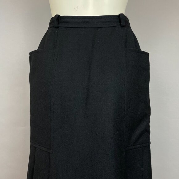 Vintage Henri Luc Chapuis H-L Wool Skirt Pleated Black Lined Wide Pockets Snaps - Picture 8 of 13